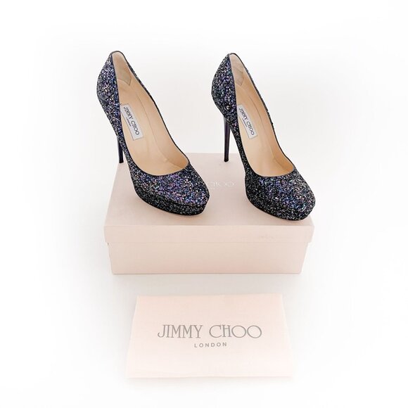 Jimmy Choo Cosmic Pumps EU 41 US 11 Purple Glitter Platform High Heels Metallic - Picture 1 of 11